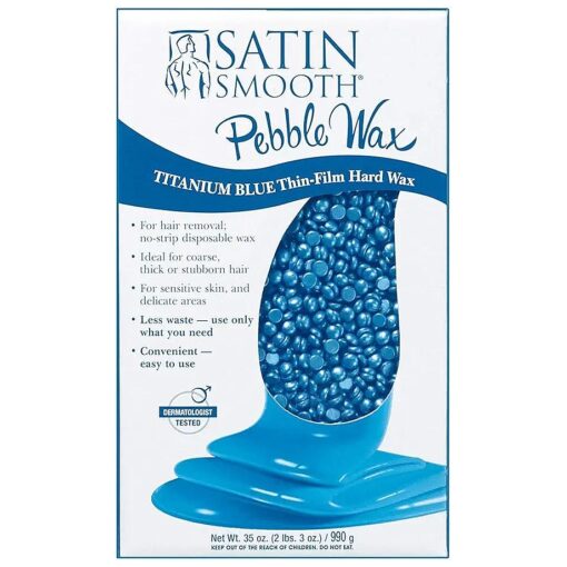 Satin Smooth Titanium Blue Pebble Wax | Thin Film Hard Wax | For Delicate Or Sensitive Skin And Thick or Stubborn Hair | 35 Oz .