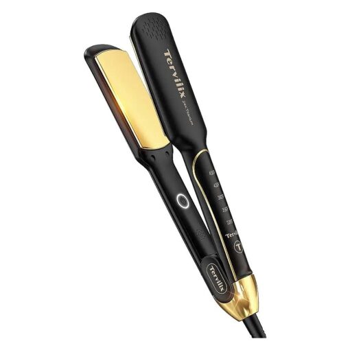 Terviiix Titanium Flat Iron Hair Straightener - ARC Non-Snagging for Smooth, One-Swipe Results, Salon-Grade Wide 1-3/4 Inch Straightening Iron Saves Time on Thick, Curly, Black & Natural Hair, Gold