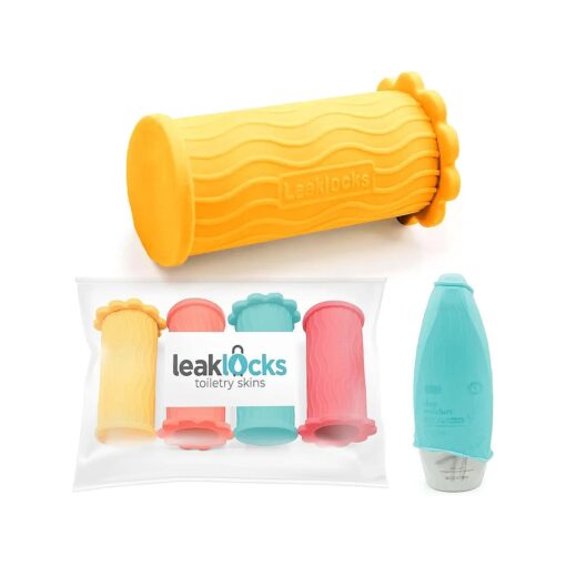 LeakLocks ( r ) Toiletry Skins ( tm ) Elastic Sleeve for Leak Proofing Travel Container in Luggage, For Standard and Travel Sized Toiletries, Reusable Accessory for Travel Bag Suitcase and Carry-on Luggage