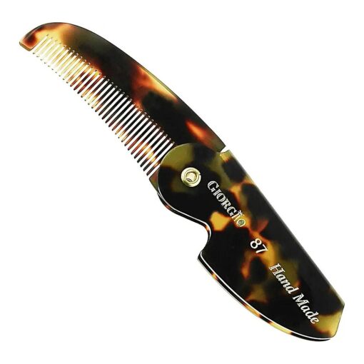 Giorgio G87 4.5 Inch Folding Mustache Comb and Beard Comb, Small Pocket Comb for Men Everyday Grooming and Hair Care, Handmade, Saw-cut and Hand Polished Styling Men 's Folding Comb, Tokyo