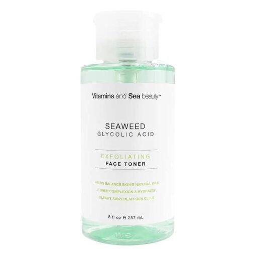 Vitamins and Sea Beauty, Exfoliating Face Toner with Glycolic Acid and Seaweed, Oil Control Facial PH Balancing Dead Skin Pore Minimizer, All Skin Types, 8 Fl Oz