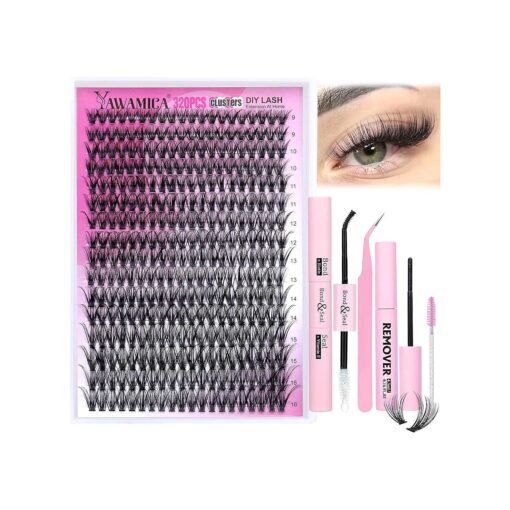 Eyelash Extension Kit 320pcs Lash Clusters D Curl 9-16mm Mix 40D Individual Lashes with Lash Bond and Seal and Remover Lash Applicator for Lash Extension Beginners