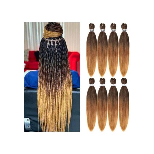 Liang Dian Pre Stretched Braiding Hair Ombre 30 Inch 8 Packs Synthetic Crochet Braids Hot Water Setting Professional Soft Yaki Texture Synthetic Hair Extensions ( 1B/30/27 )