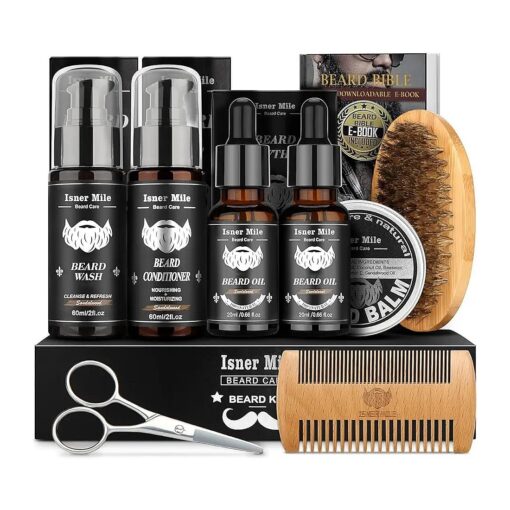 Beard Grooming Kit with 2 Pack Beard Original Oil, Beard Balm, Wash & Conditioner for After Shave Lotions-Sandalwood, Beard Brush, Combs, Valentine 's Day Christmas Fathers Gifts for Dad or Men