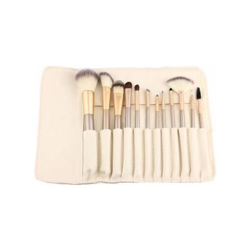 12 Piece Makeup Brushes Set | Horse Hair Professional Kabuki Makeup Brush Set Cosmetics Foundation Makeup Brushes Set Kits with White Cream-colored Case Bag