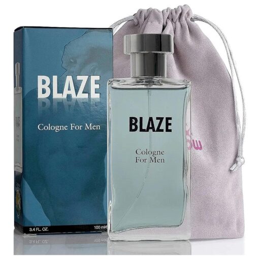 NovoGlow Blaze Eau de Parfum Cologne for Men With Luxurious Suede Pouch - Marine Breeze, Sandalwood And Sensual Musk Wood Notes- 100ml - 3.4 oz - Great Gift For Men