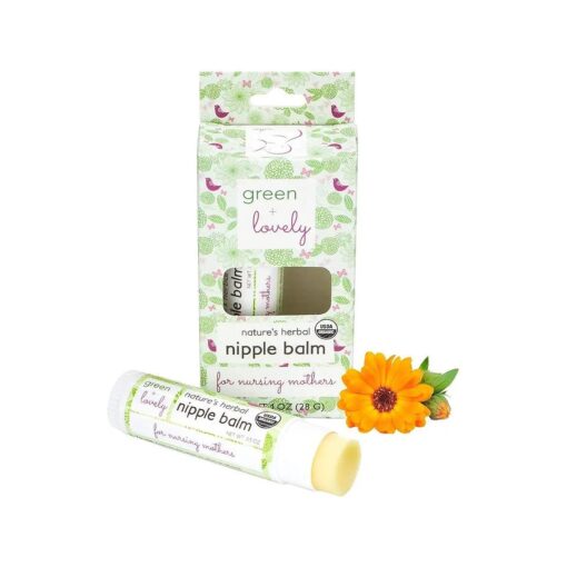 Green+Lovely Nipple Balm Organic Nature 's Herbal Breastfeeding Cracked Nipples Soother Nursing Crack Ointment Essential Stick, Silky Calendula Infused, Pregnancy Essential, 2 x 0.5 oz Gift Set