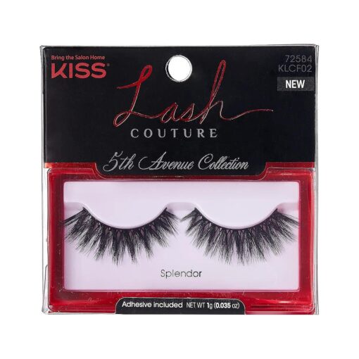 KISS Lash Couture 5th Avenue Collection False Eyelashes with Handcrafted Silk-Like Fibers, Reusable, Contact Lens Friendly, Style 'Splendor ', Includes Adhesive lash glue and 1 Pair Fake Lashes