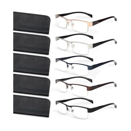 Reading Glasses for Men Blue Light Blocking, Metal Readers Anti Eye Strain/Migraine Computer Eyeglasses 5 Pack