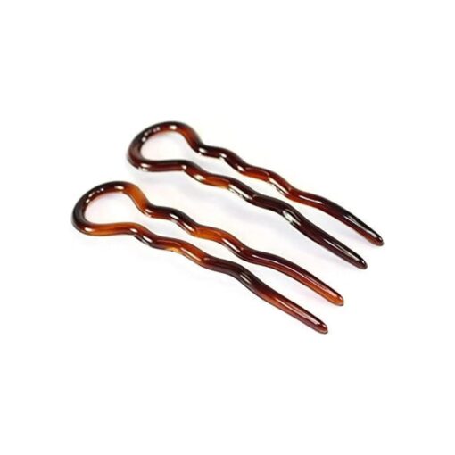 Parcelona French Sleek Tortoise Shell Large 3 1/2" Celluloid Made in France Wavy Crink U Shaped Set of 2 Chignon Hair Pin Sticks for Women and Girls, Made in France