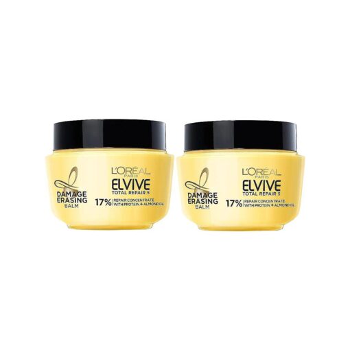 L'Oreal Paris Hair Care Elvive Total Repair 5 Damage Erasing Balm, Conditioning Hair Mask for Damaged Hair, with Almond and Protein, 8.5 fl ; oz, ( Pack of 2 )