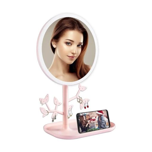 Lighted Makeup Mirror Young Teenger Girl Daughter Gift Cosmetic Mirror LED with 3 Color Lights and Jewelry Stand Phone Stand Detachable and USB Rechargeable Vanity Mirror with Touch Control