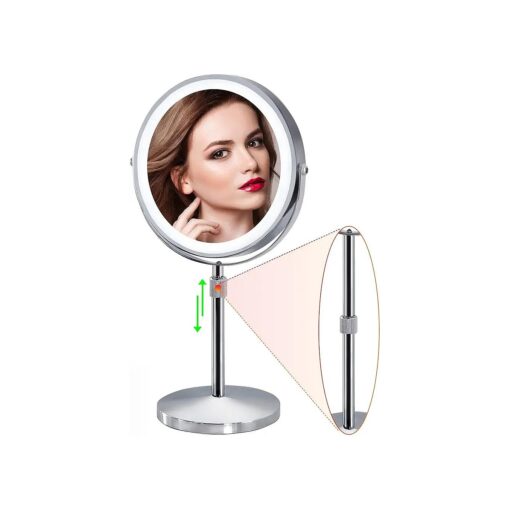 Lighted Rechargeable Vanity Mirror with 3 Color Light Modes, 360 Rotation, Height Adjustable, 1x/10x Magnification, Light Up Led Vanity Mirror with Touch Control for Makeup, Silver Upgrade