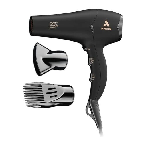 Andis 80750 1875-Watt Tourmaline Ceramic Ionic Salon Hair Dryer with Diffuser, Fast Dry Low Noise Blow Dryer, Travel Hairdryer for Normal & Curly Hair, Soft Grip, Black