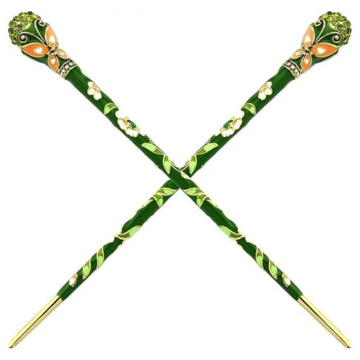 2 Count Hair Decor Chinese Traditional Style Hair Sticks Shawl Pins Picks Pics Forks for Women Girls Hair Updo Making Accessory 6" with Butterfly, Green