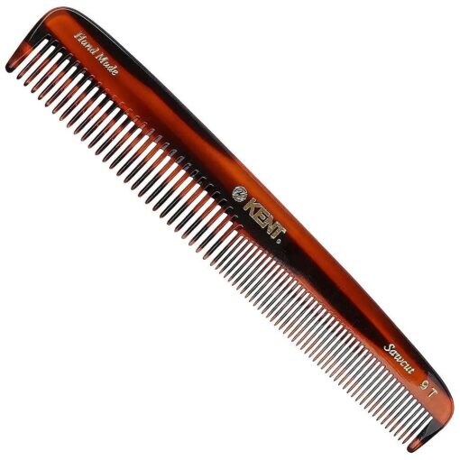 Kent 9T Tortoiseshell Fine Tooth and Wide Tooth Comb Detangler Hair Combs - Large Handmade and Saw-Cut Dressing Comb - Wet Hair Comb for Women and Durable Grooming Comb for Men Made in England