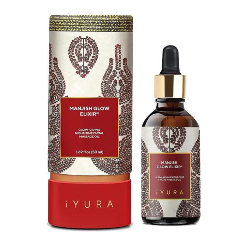 iYURA Manjish Glow Elixir - Traditional Glow-Boosting Face Moisturizer for an Instant Dewy Glow & Clear-looking skin - Lightweight, 100 % Natural Nighttime Face Oil, 1.69 fl oz