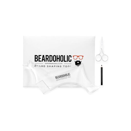 Beardoholic Beard Shaping Tool - 9-in-1 Completely Transparent Design - Achieve Perfectly Precise Lines and Any Beard Shape - Lineup Pencil, Built-In Comb and Trimming Scissors for Maximum Accuracy