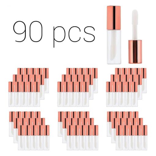 Case of 90 packs, Empty Plastic Clear Lip Gloss Tubes Lip Balm Bottle Container Rose Gold Transparent 1.2ML Makeup Tool for Women ( 90 pcs, Rose Gold )