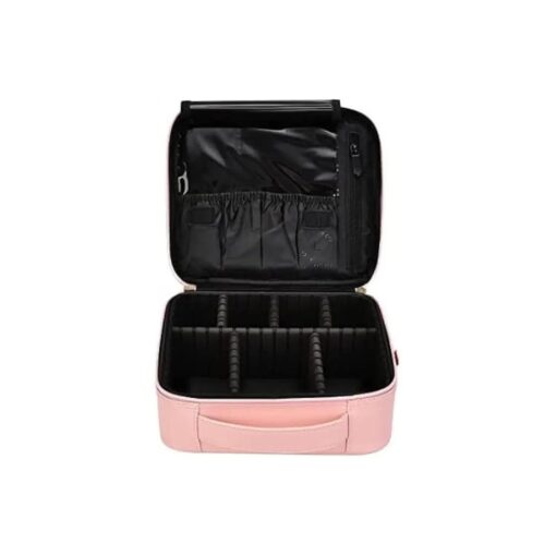 Large Makeup Organizer Bag Travel Train Case Portable Cosmetic Artist Storage Bag with Adjustable Dividers for Cosmetics Makeup Brushes, Baby Pink, 12 Inch ( 1 Layer ), Travel Accessories