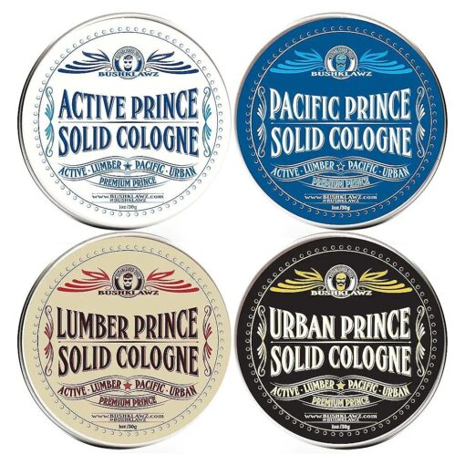 Premium Prince Solid Cologne 1 oz Variety Gift Set Alcohol Free Natural Concentrated Full Size Travel Friendly Tins Men 's Fragrance 4 Manly Scents to Satisfy all Types of Viking Cannon Black Prime