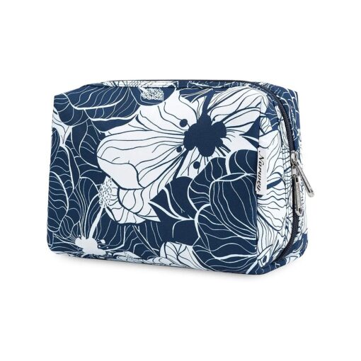 Large Makeup Bag Zipper Pouch Travel Cosmetic Organizer for Women ( Large, Blue Lotus-5088 )