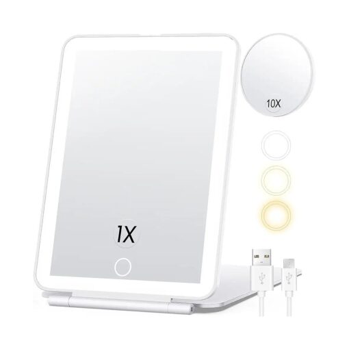 Rechargeable Makeup Mirror for Travel, Vanity Mirror with 80LEDs, 3 Color Light, 2000mAh Battery, Portable Ultra Slim Lighted Mirror, Travel Essential