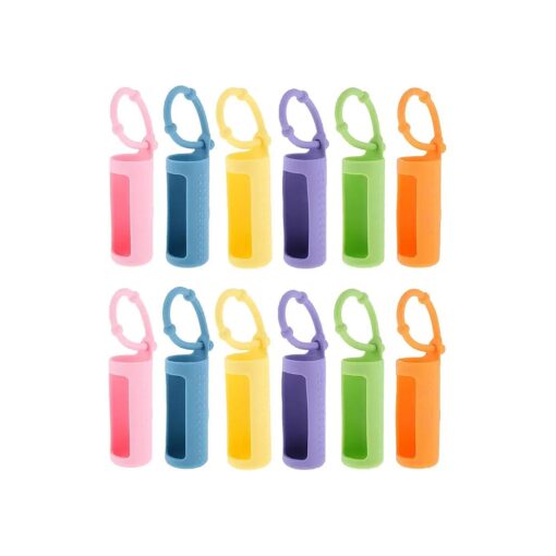 12pcs Silicone Roller Bottle Holder Sleeve Essential Oil Bottle Protect Case Anti Slip Carrying Case Travel Protective Cover with Hanging Rope for perfume