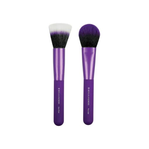 MODA Travel Size EZGlam Duo Flawless Face 2pc Makeup Brush Set Includes - Duo Fiber and Powder Brushes, Purple