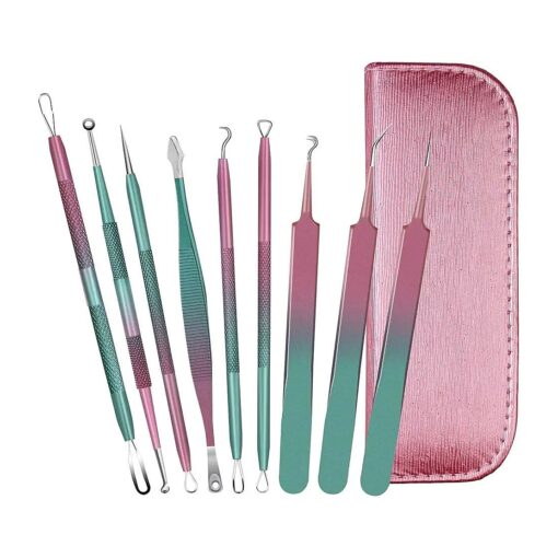 WOAMA Blackhead Remover Pimple Popper Tools Kit Whitehead Remover Stainless Steel Blackhead Extraction Tools for Nose Face with Travel Bag - 9Pcs