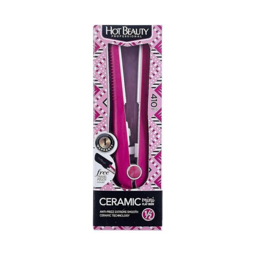 Professional Ceramic Mini Flat Iron 1/2", Anti-Frizz, Fast Heating, Versatile Styling for Curly & Straight Hair, Ideal for Traveling with Travel Pouch ( Pink )