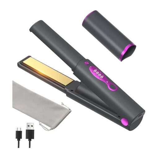 Cordless Hair Straightener, Portable Hair Straightener,2-in-1 Rechargeable Hair Straightener with Titanium Plates 45s Fast Heat,3 Temp Adjustable Cordless Straightener for Travel