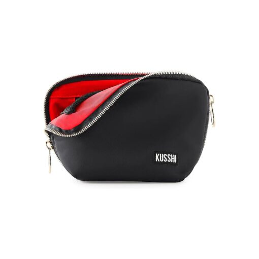 KUSSHI Washable Travel Makeup & Cosmetic Bag ( Everyday, Satin Black/Red )