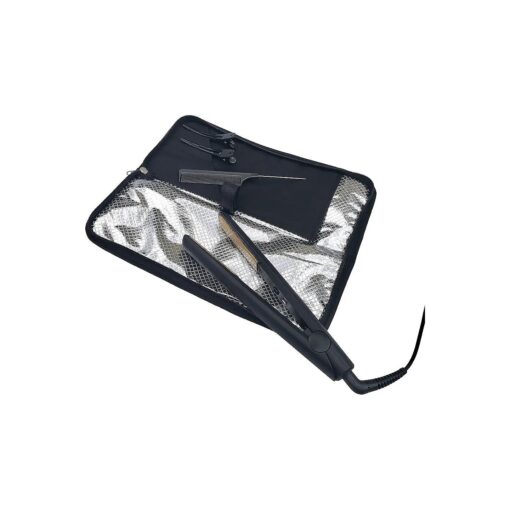 Hair Straightener Mat & Pouch by j & m - Heat Resistant - Fits ghd, BaByliss & Larger Flat Irons - Zip-Up All-in-One Compact Travel Case