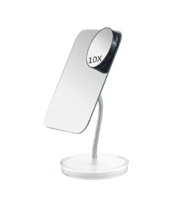 Desk Makeup Mirror with Detachable 10x Magnification,360deg Rotation Flexible Gooseneck Mirror with Stand, Tabletop Cosmetic Mirror, Good for Shower Shaving Traveling-White