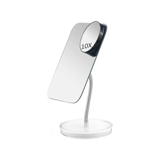 Desk Makeup Mirror with Detachable 10x Magnification,360deg Rotation Flexible Gooseneck Mirror with Stand, Tabletop Cosmetic Mirror, Good for Shower Shaving Traveling-White