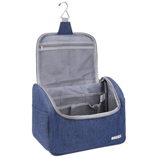 WANDF Hanging Toiletry Bag Travel Cosmetic Organizer Shower Bathroom Bag for Men Women Water-resistant ( L, L - Denim Navy Blue )