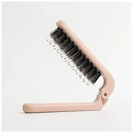 Travel Hair Brush, Mini Folding Hairbrush Comb with Boar Bristles for Women, Men, and Children, Small Compact Pocket Size for Wet and Dry Hair, Curly and Detangle, Ideal for Purse - Ballet Pink