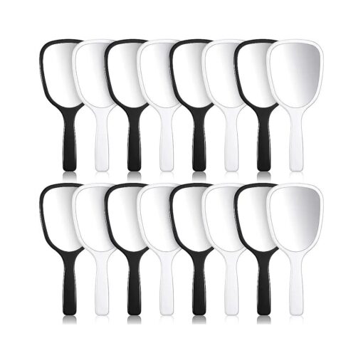 16 Pieces Hand Handheld Mirror with Handle Plastic Travel Makeup Handheld Cosmetic Mirror, Portable Vanity Mirror for Travel, Camping, Home, 3.15 Inch Wide, 7.09 Inch Long ( Black, White )