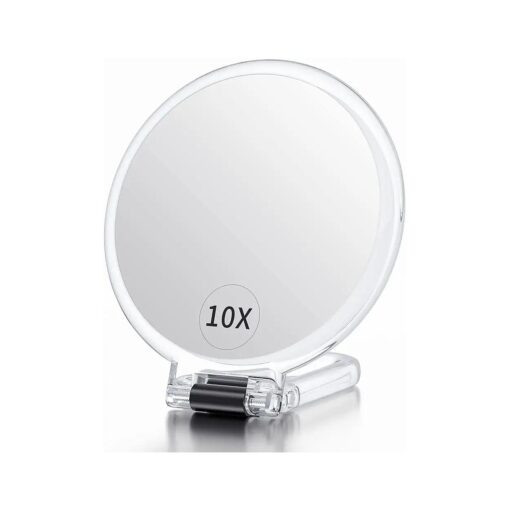 Handheld Magnifying Mirror, 10X/1X Double Sided Hand Mirror with Handle, Small Hand Held Mirror with Adjustable Handle, Travel Makeup Mirror with 10x Magnification Travel Mirror 5.4 Inch