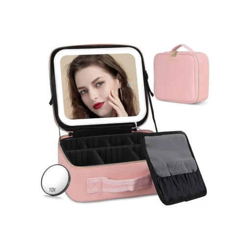 Lighted Makeup Case with Mirror, Adjustable Dividers - Portable Cosmetic Organizer Bag for Travel