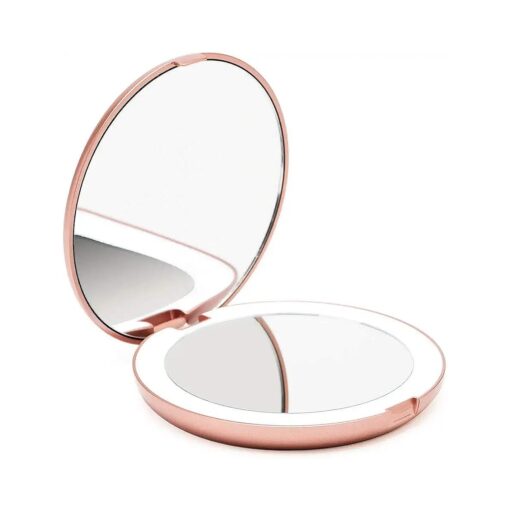 Fancii LED Lighted Travel Makeup Mirror, 1x/10x Magnification - Daylight LED, Compact, Portable, Large 5" Wide Illuminated Folding Mirror ( Lumi ) Rose Gold