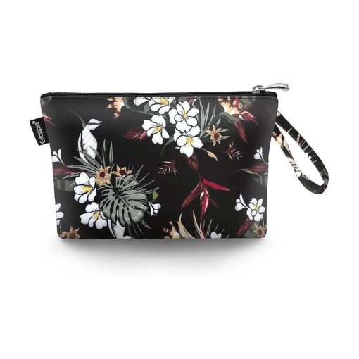 Gloppie Small Makeup Bag Summer Sunscreen Bag Cosmetic Bag for Purse Travel Make up Bags for Women Zipper Makeup Pouch White Flower