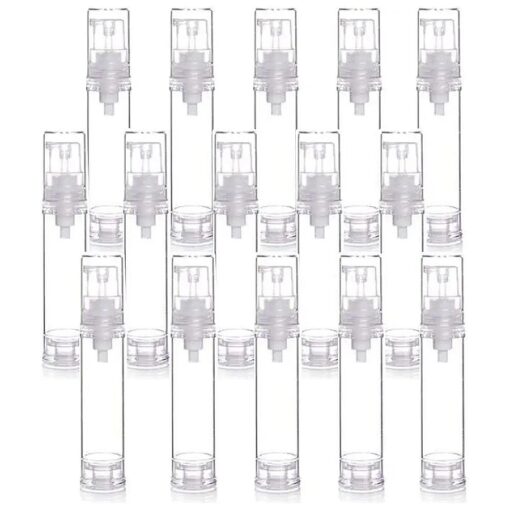 15 Pcs Clear Airless Lotion Pump Bottles Empty Cream Vacuum Bottles Cosmetic Containers Travel Press Pump Bottles For Foundations, serums, and more ( 10ml )