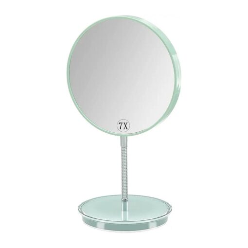 Magnifying Makeup Mirror with Stand, Small Vanity Mirror with 1x/7x Magnification, 6" Double Sided Desk Mirror,360deg Rotation Tabletop Mirror for Traveling, Shaving -Green