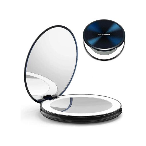 Glocusent Compact Makeup Mirror, 2-Sided 1X/10X Magnification, 40 LED Lighted Makeup Mirror, Handheld & Portable, 3 Colors & Brightness Dimmable, Rechargeable, Perfect for Travel & On The go