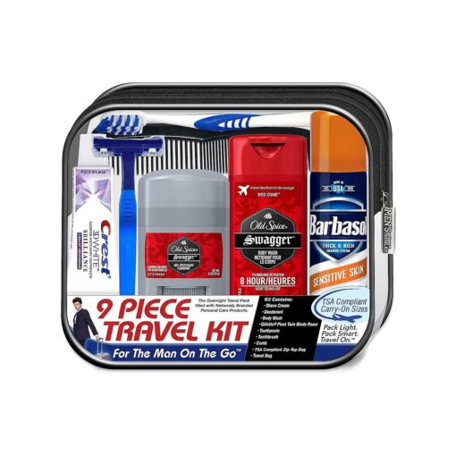 Convenience Kits International Men 's Deluxe, 9-Piece Kit with Travel Size TSA Compliant Essentials, Featuring : Old Spice Products in Reuseable Toiletry Bag