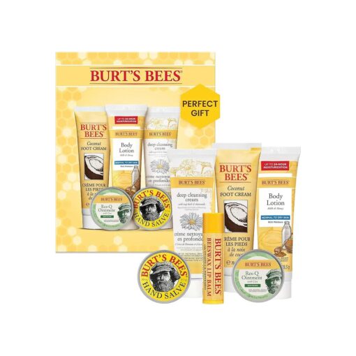 Burt 's Bees Teacher Appreciation & Graduation Gifts Ideas - Timeless Minis Set, 6 Products - Beeswax Lip Balm, Coconut Foot Cream, Honey Body Lotion, Deep Cleansing Cream, Res-Q Ointment & Hand Salve