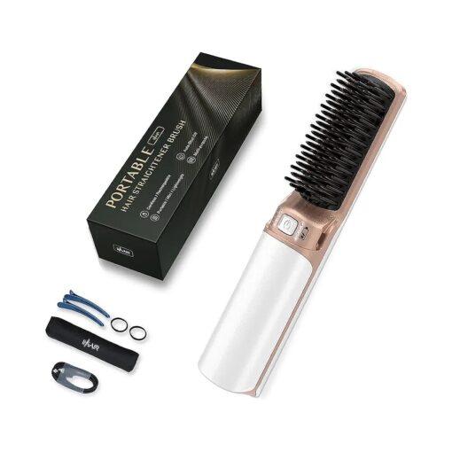 Hot Hair Straightener Brush, Portable Mini Cordless Hair Straightener with Travel Size USB Rechargeable 6400MAH,2 in 1 Hot Comb Hair Straightener for Women & Men with Short Hair ( White )