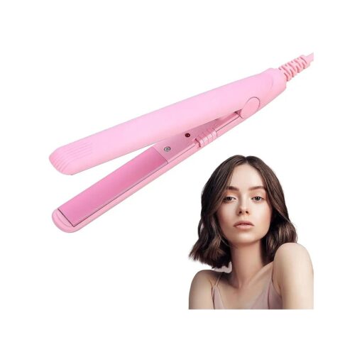 2 in 1 Mini Hair Straightener, Flat Iron, Plancha de Cabello, Ceramic Tourmaline Plate Beauty Heating Curler Small Lightweight & Portable Travel Size Straightening Iron ( Pink )